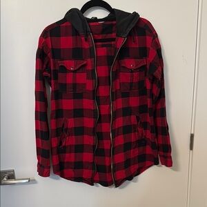 Divided Red & Black Buffalo Plaid Hooded Utility Jacket